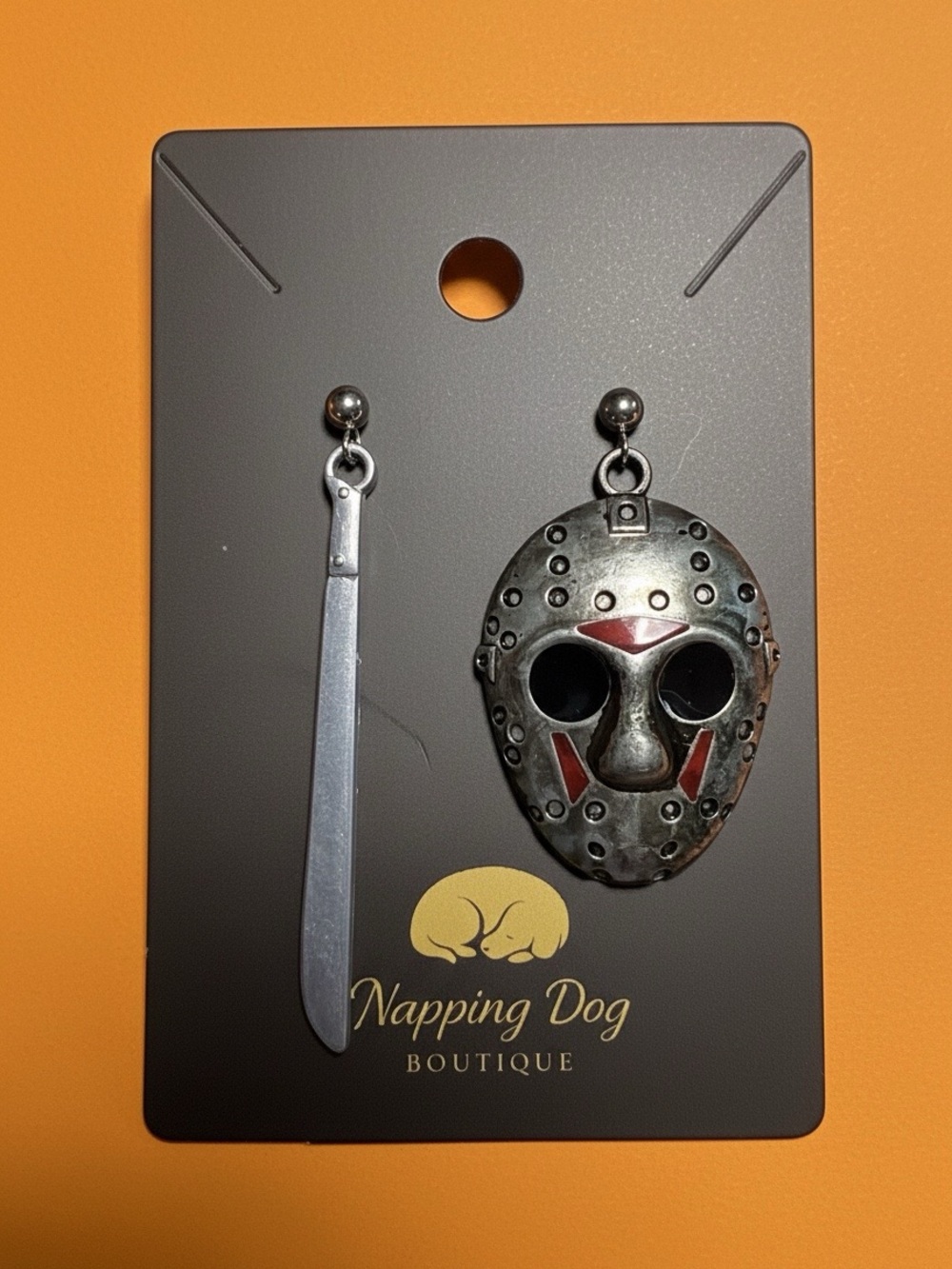Silver “Jason” Halloween Drop Earrings